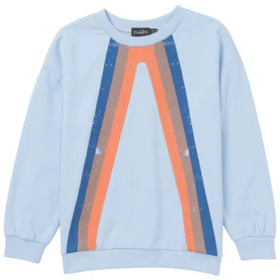 Puddles Kids'  Multi Color Stripe Ribbed Trim Cotton Spandex Sweatshirt In Blue
