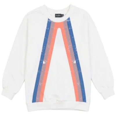 Puddles Kids'  Multi Color Stripe Ribbed Trim Cotton Spandex Sweatshirt In White