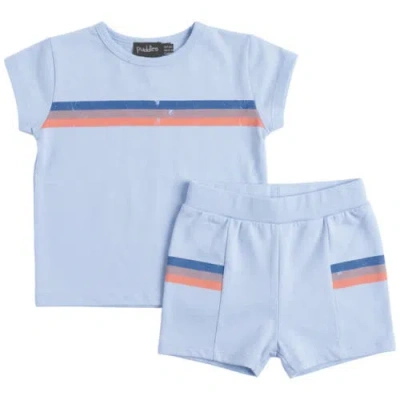Puddles Babies'  Multi Color Stripe Short Sleeve Top & Elastic Waist Shorts 2 Piece Set In Blue