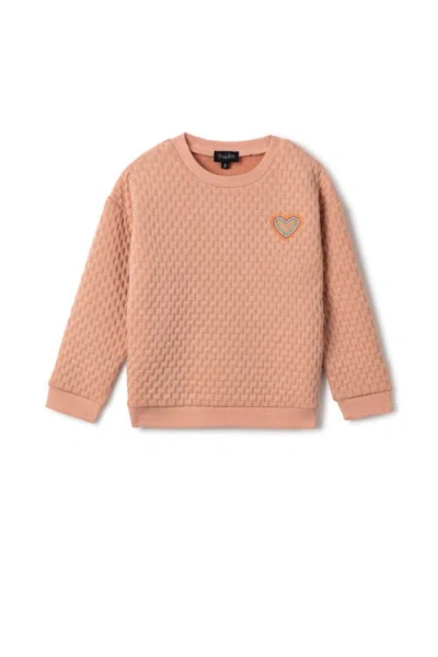 Puddles Kids'  Quilted Smiley Love Long Sleeve Heart Smiley Embroidered Sweatshirt In Neutral