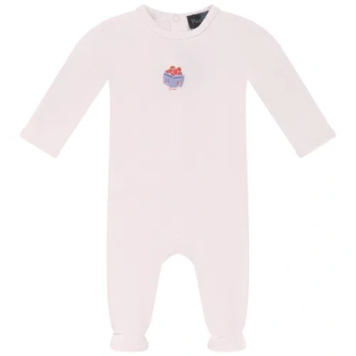 Puddles Babies'  Strawberry Box Back Snap Footed Romper In Pink