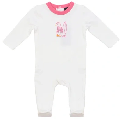 Puddles Babies'  Surfing Sunday Penguin Long Sleeve Covered Feet Romper In White