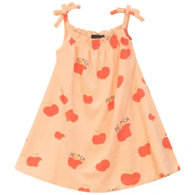 Puddles Kids'  Terry Peach Embroidered Artwork Self Tie Strap Jumper In Orange
