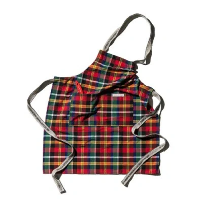 Puebco Recycle Cotton Check Apron In Red X Green