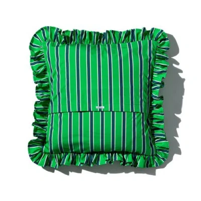 Puebco Shirt Fabric Ruffle Cushion Cover In Green Stripe