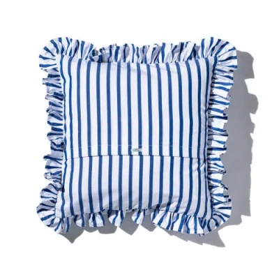 Puebco Shirt Fabric Ruffle Cushion Cover In White Stripe
