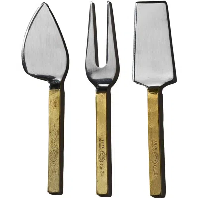 Puebco Stainless Cheese Knife Set Of 3 In Brass