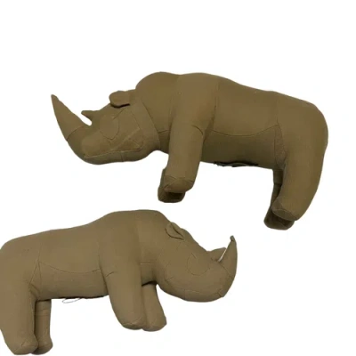 Puebco Vintage Fabric Stuffed Rhinoceros In Brown