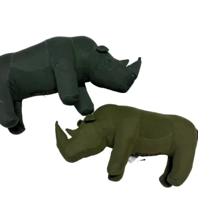 Puebco Vintage Fabric Stuffed Rhinoceros In Green