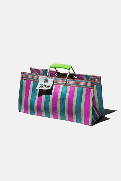 Puebco Wide Recycled Plastic Stripe Bag In Green