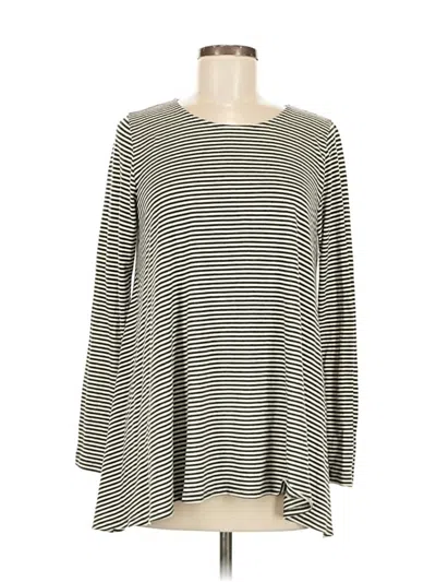 Pre-owned Puella Long Sleeve Top Gray Stripes Pattern Boatneck Tops
