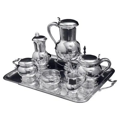 Pre-owned Puiforcat (hermes) - 6pc. Hammer Finish 950 Sterling Silver Art Deco Tea Set
