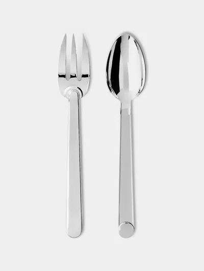 Puiforcat Normandie Silver-plated Serving Fork And Spoon  Abask Luxury Gift In Metallic
