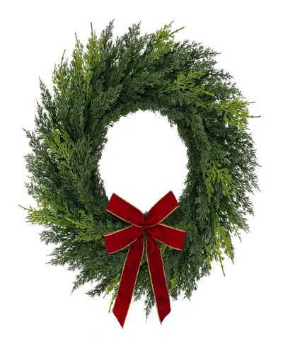 Puleo 22" Artificial Cypress Christmas Wreath With Bow In Green