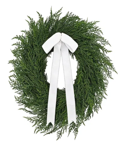 Puleo 22" Artificial Cypress Christmas Wreath With Bow In Green