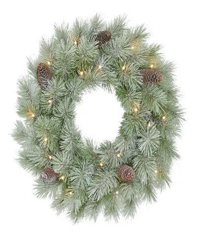 Puleo 24" Pre-lit Artificial Flocked Wreath In Green