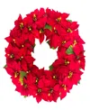 Puleo 24" Pre-lit Artificial Red Poinsettia Wreath In Red