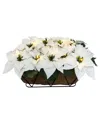 Puleo 24" Pre-lit Artificial White Poinsettia Window Box Decor In White