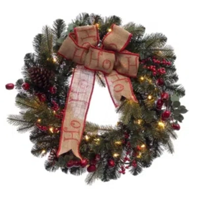 Puleo International 24" Prelit Premium Decorated Wreath With 35 Clear Incandescent Lights In Green