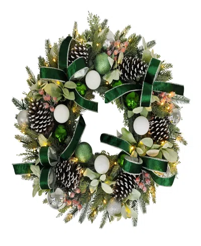 Puleo 26" Pre-lit Artificial Adorned Christmas Wreath In Green