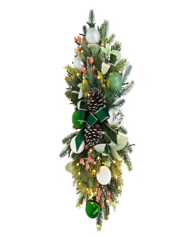 Puleo 28" Pre-lit Adorned Banister Swag In Green