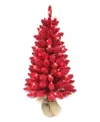 Puleo 3' Pre-lit Artificial Flocked Fashion Tree In Red