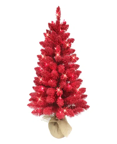 Puleo 3' Pre-lit Artificial Flocked Fashion Tree In Red
