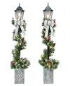 Puleo 4" Pre-lit Artificial Lamp Posts With Decorative Pot Set, 2 Piece In Green