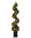 Puleo 4' Pre-lit Artificial Potted Swirl Tree Adorned With Red Berries In Multi