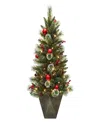Puleo 4" Pre-lit Potted Artificial Adorned Christmas Tree In Green