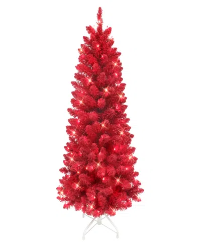 Puleo 4.5' Pre-lit Artificial Flocked Fashion Tree In Red