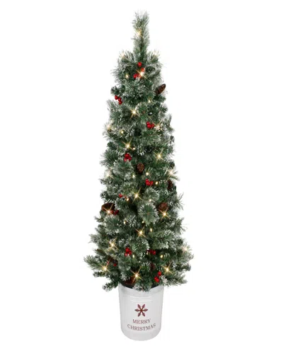 Puleo 4.5' Pre-lit Potted Pine Artificial Christmas Tree In Green
