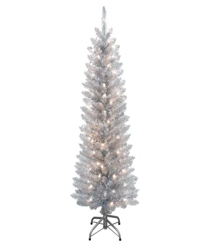 Puleo 4.5' Pre-lit Tinsel Artificial Tree In Silver
