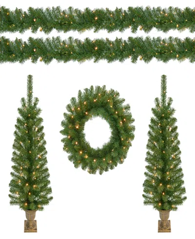 Puleo 5-pc. Pre-lit Artificial Christmas Decor Set In Green