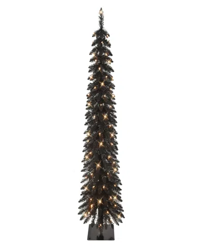 Puleo 6' Pre-lit Artificial Alpine Pencil Tree In Black
