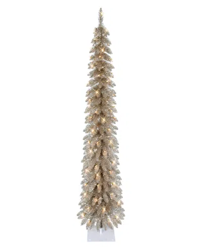 Puleo 6' Pre-lit Artificial Alpine Pencil Tree In Gold