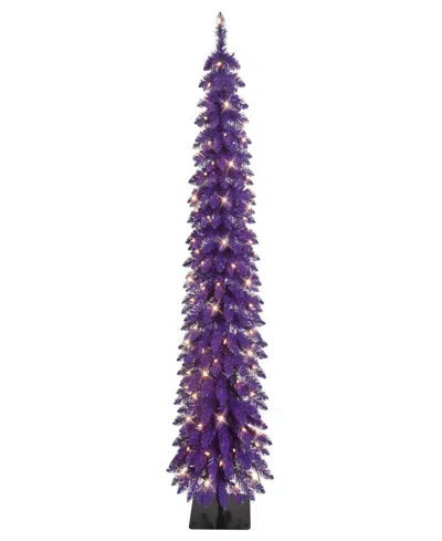 Puleo 6' Pre-lit Artificial Alpine Pencil Tree In Purple