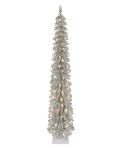 Puleo 6' Pre-lit Artificial Alpine Pencil Tree In Silver