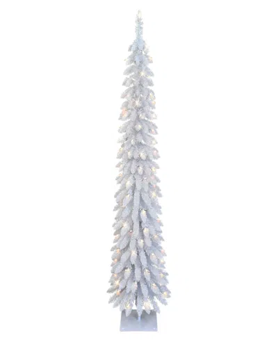 Puleo 6' Pre-lit Artificial Alpine Pencil Tree In White