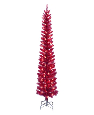 Puleo 6' Pre-lit Tinsel Artificial Tree In Red