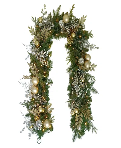 Puleo 6' X 10" Battery-operated Pre-lit Decorated Artificial Garland In Green