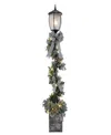 Puleo 7' Pre-lit Artificial Adorned Lamp Post With Branch Tips And Led Lights In Green