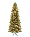 Puleo 7.5' Pre-lit Artificial Slim Oklahoma Pine Tree In Green