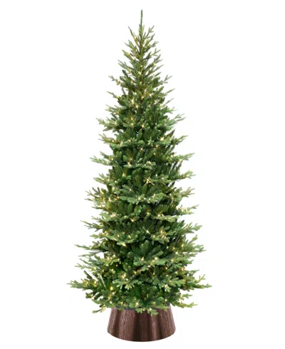 Puleo 7.5" Pre-lit Slim Chatham Spruce Artificial Christmas Tree With Matching Skirt In Green