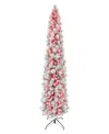 Puleo 7.5ft Pre-lit Flocked Patagonia Pine Artificial Pencil Tree In Green