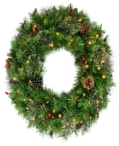 Puleo International 24" Battery-operated Pre-lit Artificial Pine Wreath In Green