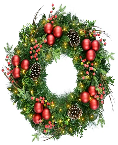Puleo International 26" Battery-operated Pre-lit Artificial Wreath In Green
