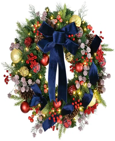 Puleo International 26" Pre-lit Artificial Christmas Wreath In Animal Print