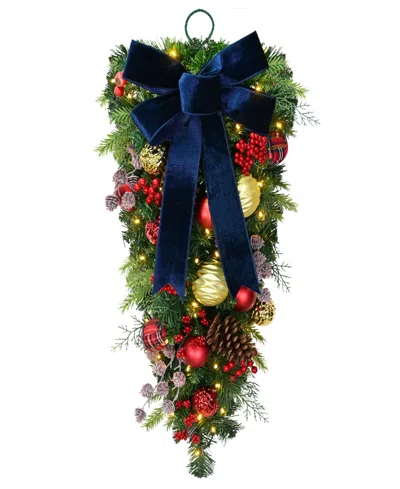 Puleo International 28" Pre-lit Artificial Teardrop Swag In Multi