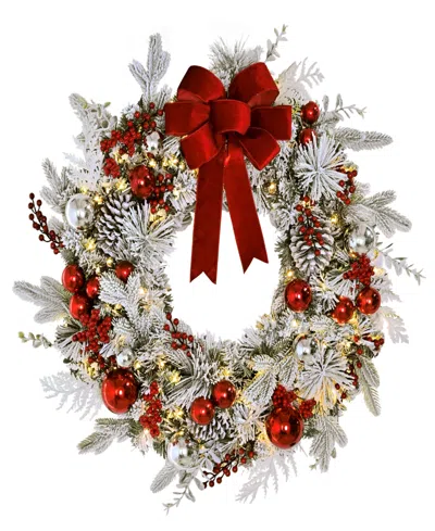 Puleo International 32" Pre-lit Flocked Artificial Christmas Wreath In Multi